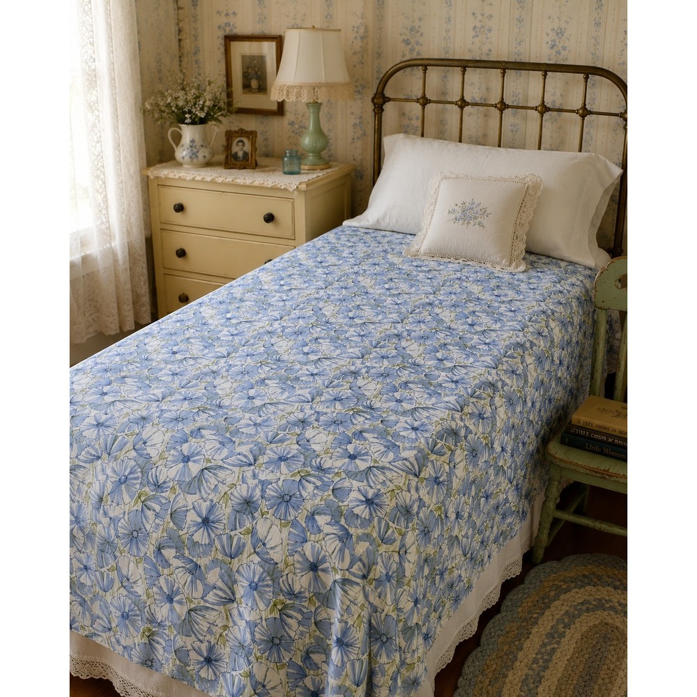 Vtg Lady Pepperell Twin Flat Sheet Floral Cotton Fabric Cutter Quilt Cottagecore